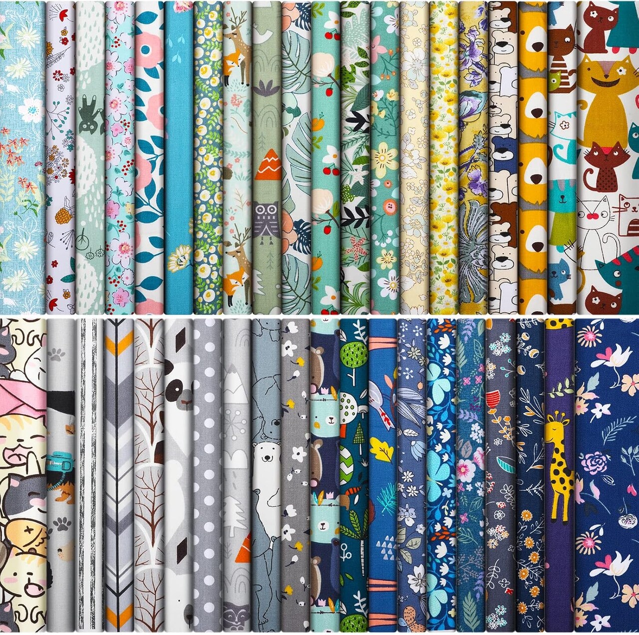 40 Pcs 10 x 10 Inches Animal Cotton Fabric Bundle Squares Precut